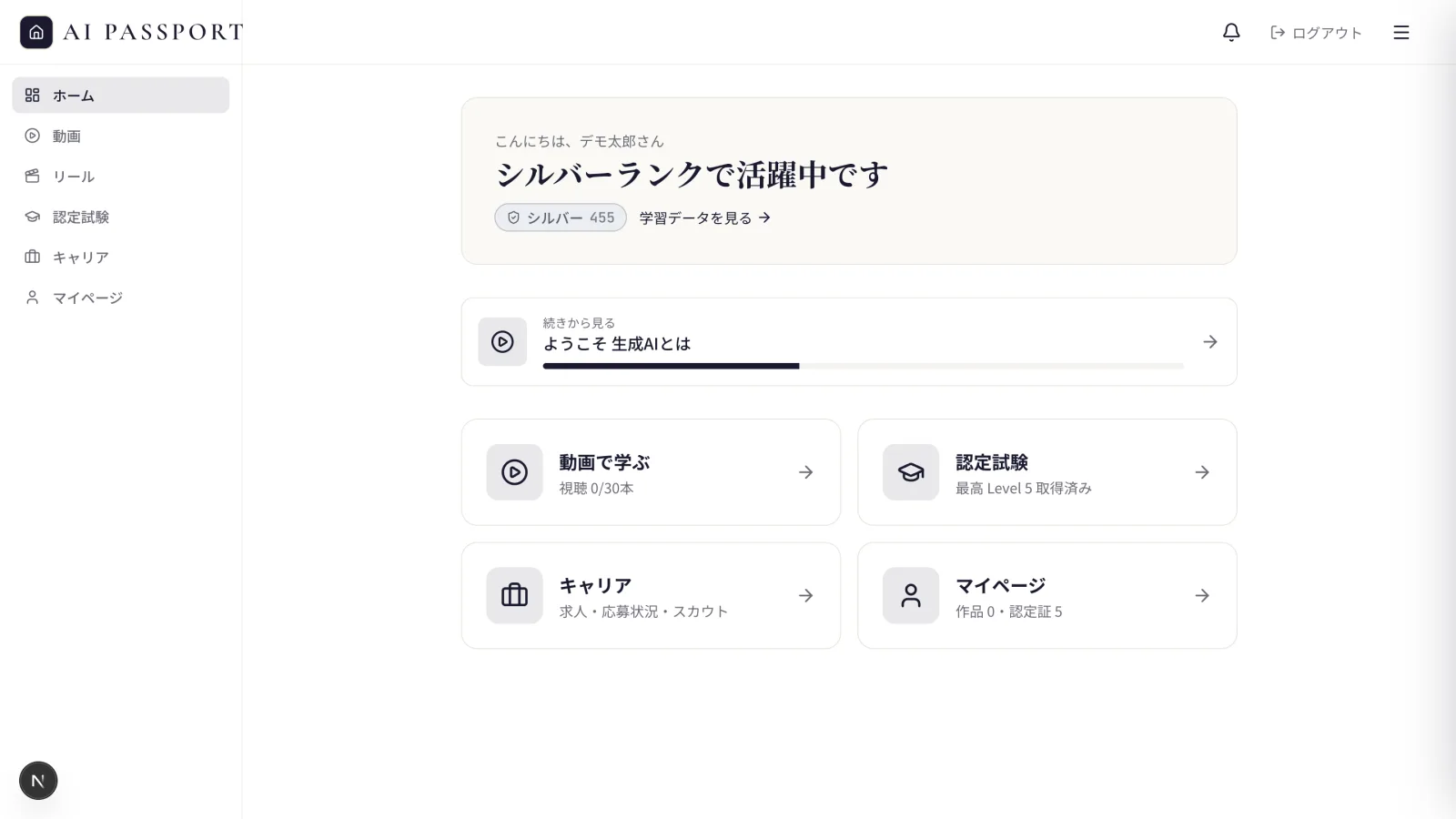 社会人向けのアプリ画面:スコアで実力を可視化